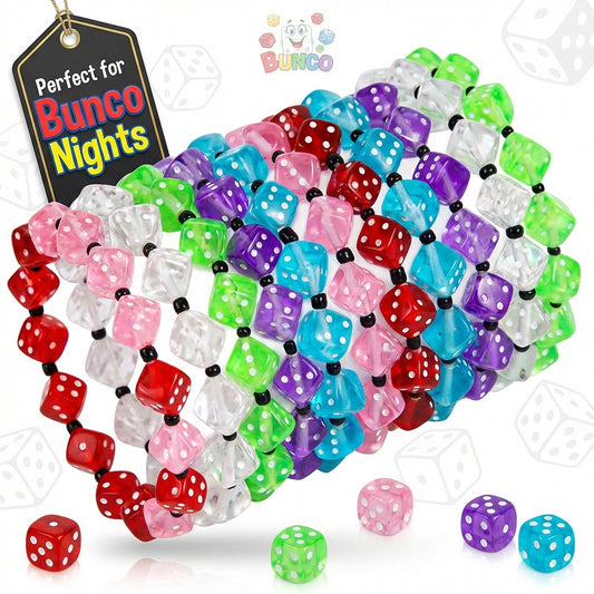 Dice bead bracelets 12 pack assorted colors