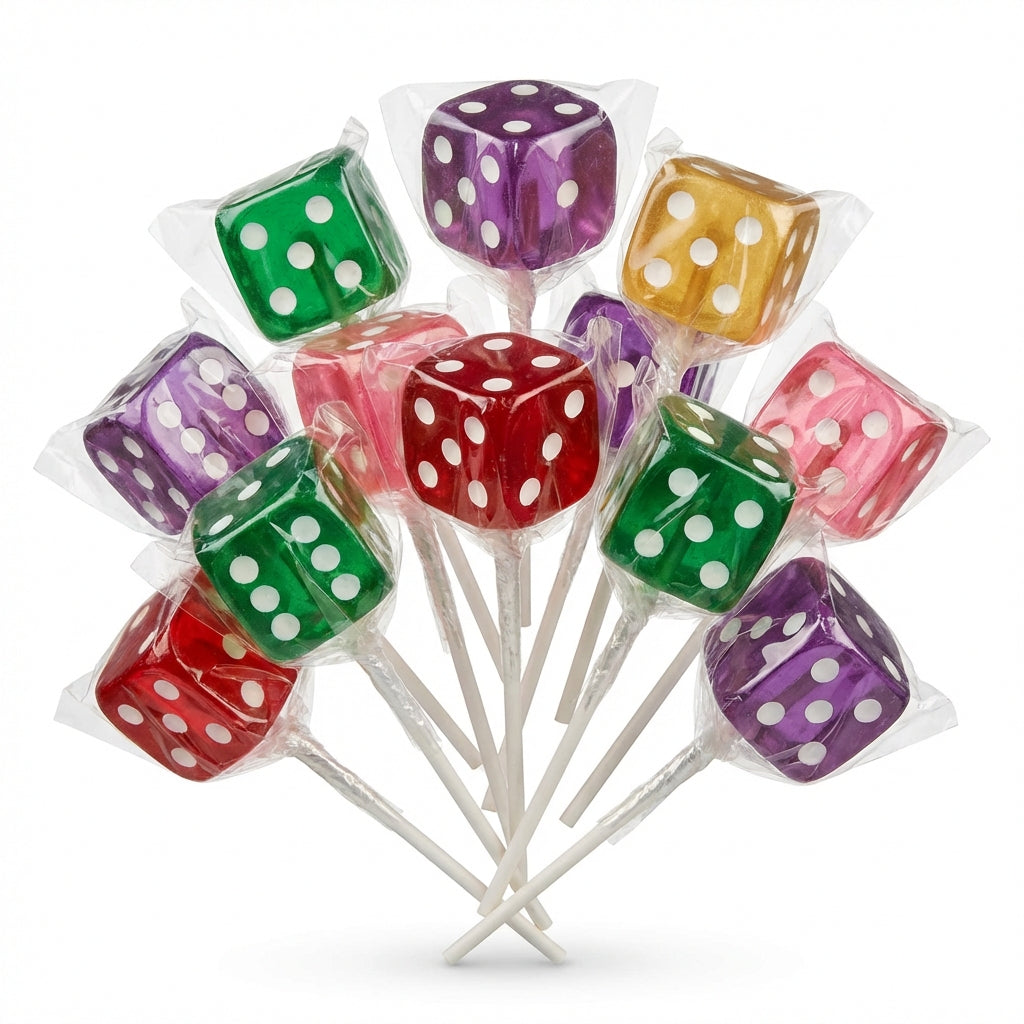 Dice lollipops as bunco table decor