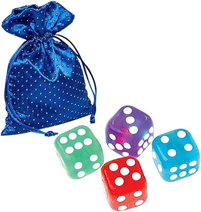 LED Flashing Dice 1.5" - 4 Pack with Velour Bag