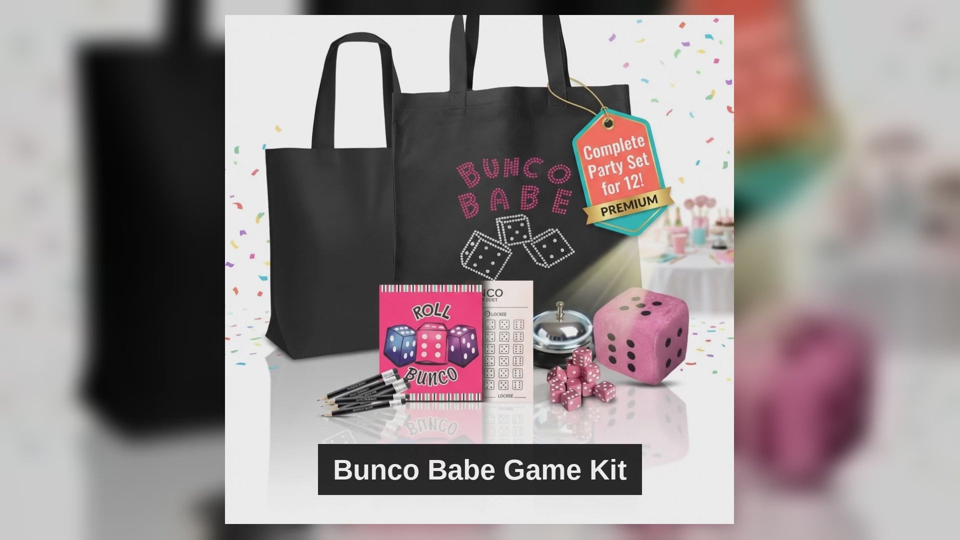 Bunco Babe Game Kit with crystal tote - complete set for 12 players product video