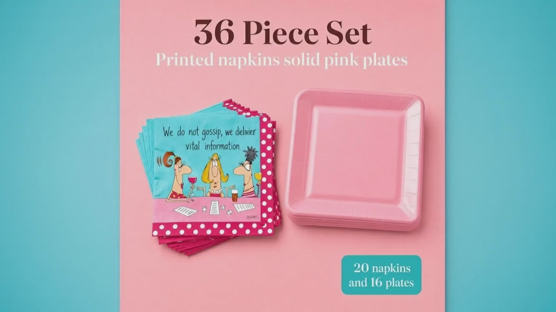 Bunco Gossip Napkins and Pink Plates party set - product video