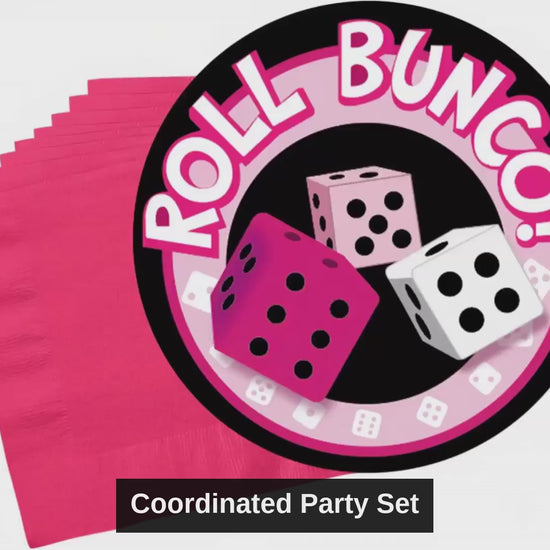 Roll Bunco plates and hot magenta napkins set - product video