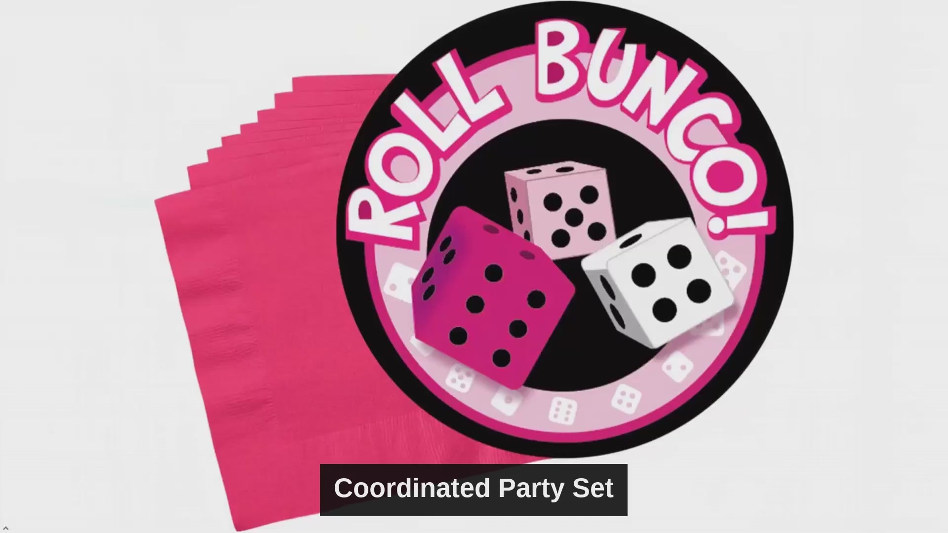 Roll Bunco plates and hot magenta napkins set - product video