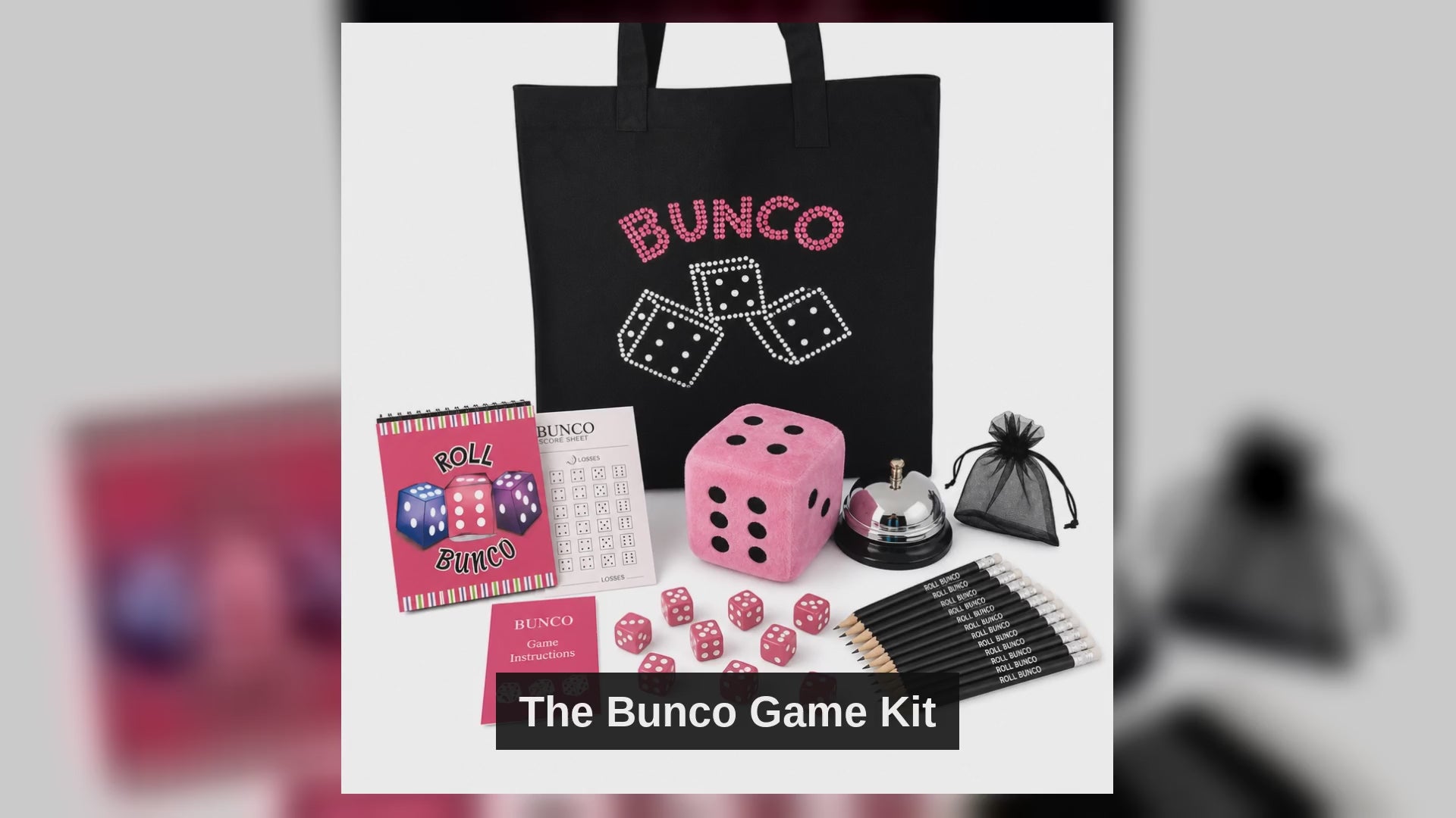 Bunco Game Kit with crystal tote - complete set for 12 players product video
