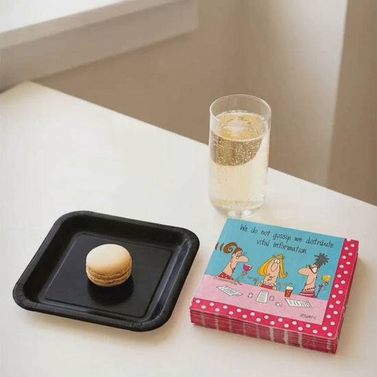 Bunco Gossip Napkins and square black plates game-night set video