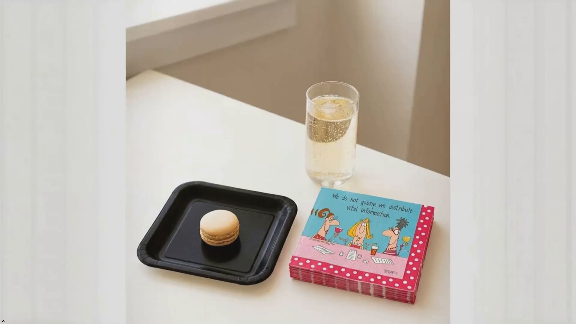 Bunco Gossip Napkins and square black plates game-night set video
