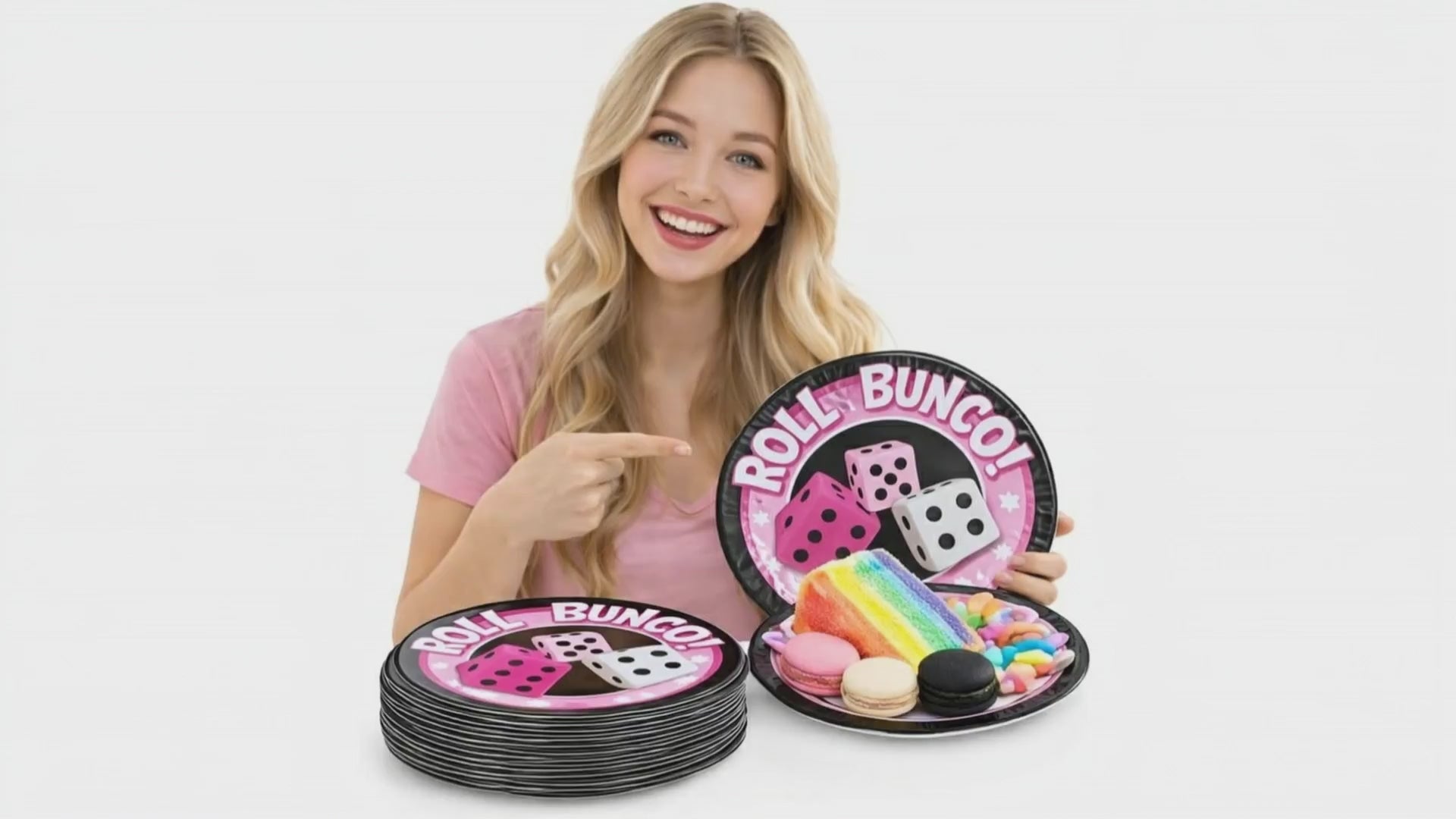 Roll Bunco party paper plates 16-pack - product video